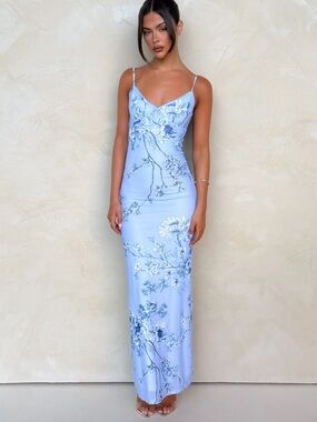 Tiger Mist Light Blue Floral Maxi Slip Dress